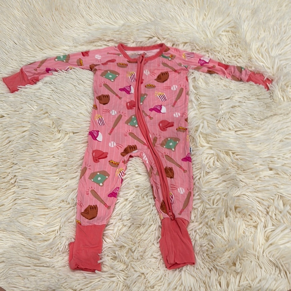 Little Sleepies Pink baseball design Footie